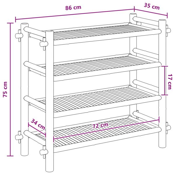 Шкаф за обувки с рафт Натурално 4-етажен Бамбук