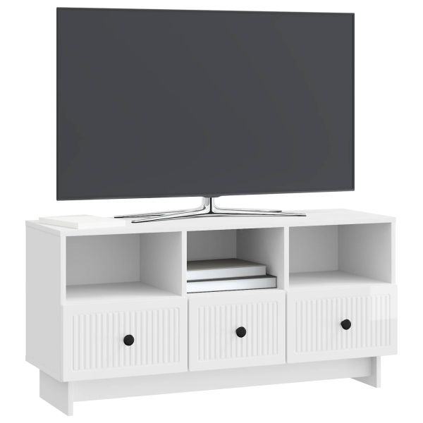 ТВ шкаф Бял гланц 102 x 34,5 x 50 см Инженерна дървесина