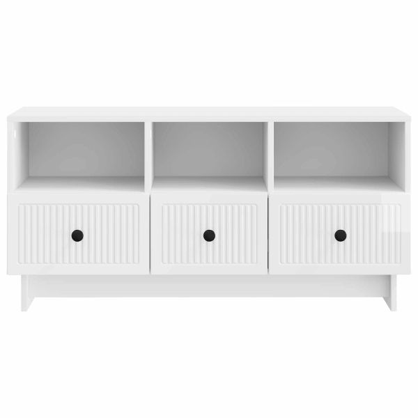 ТВ шкаф Бял гланц 102 x 34,5 x 50 см Инженерна дървесина