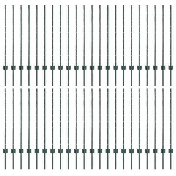 Стълб за ограда. 44 pcs Зелен 140 cm Стомана