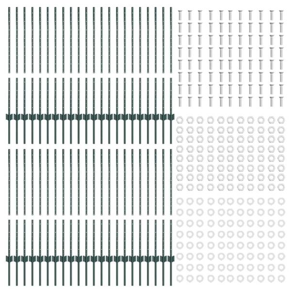 Стълб за ограда. 44 pcs Зелен 140 cm Стомана