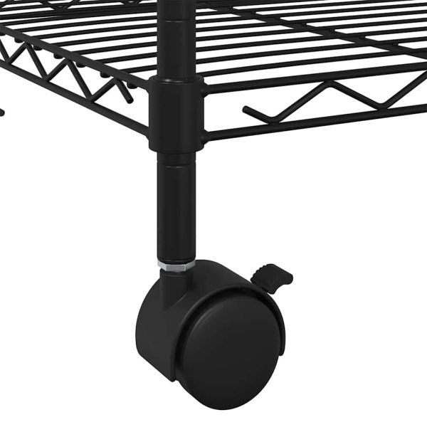 3-етажен стелаж за съхранение с колела 60x35x81 см черен 150 кг