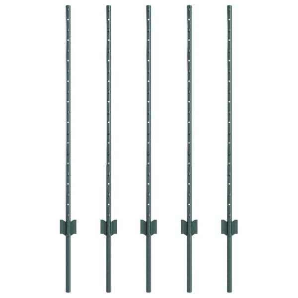 Стълб за ограда. 5 pcs Зелен 140 cm Стомана