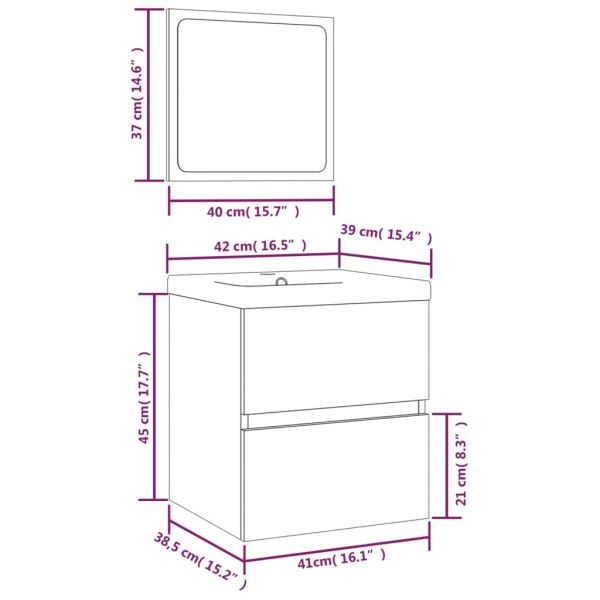 Шкаф за баня с мивка и огледало, сив сонома