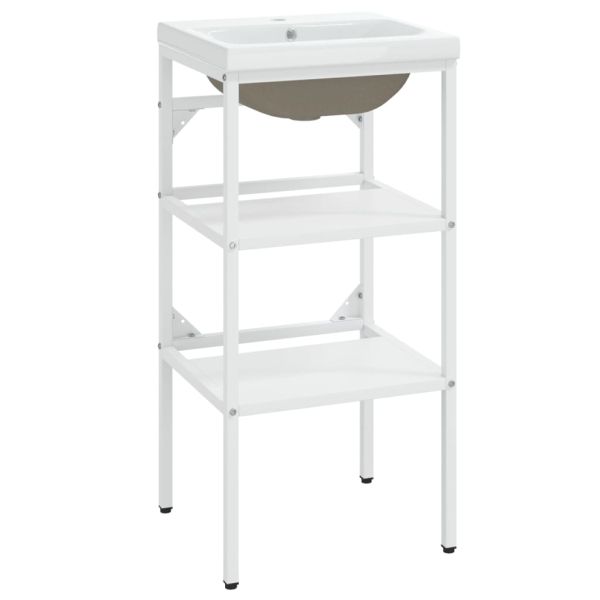 Рамка за мивка за баня с вграден умивалник, бяла, желязна