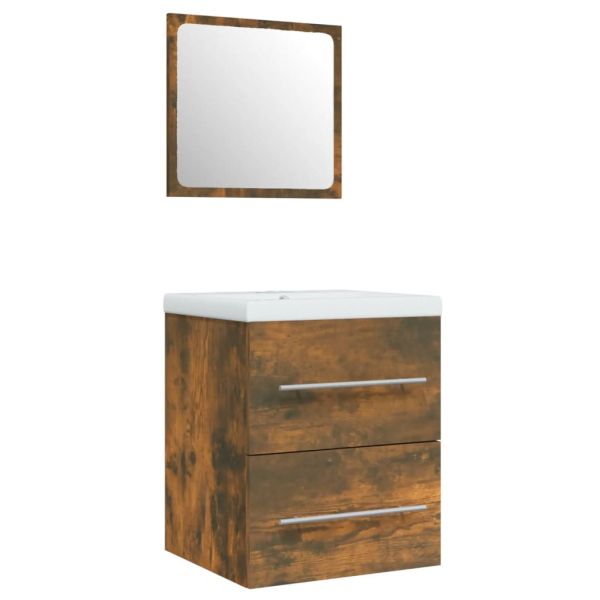 Шкаф за мивка с вградена мивка, опушен дъб, инженерно дърво