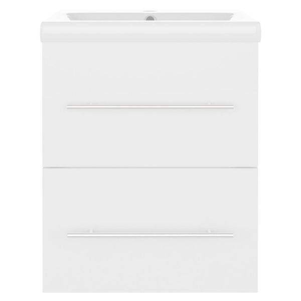 Шкаф за баня с вградена мивка, бял, инженерно дърво