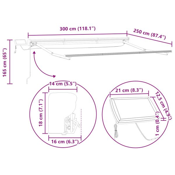 Ръчна рамка за сенник с LEDs Зелен и бял 3 x 2,5 m