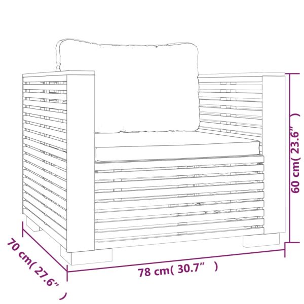 Градински комплект с възглавници, 6 части, тиково дърво масив