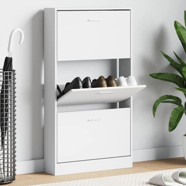 Шкаф за обувки, бял, 59x17x108 см, инженерно дърво