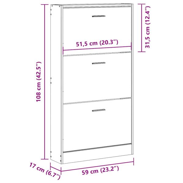 Шкаф за обувки, бял, 59x17x108 см, инженерно дърво