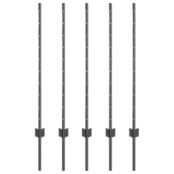 Стълб за ограда. 5 pcs Сив 100 cm Стомана