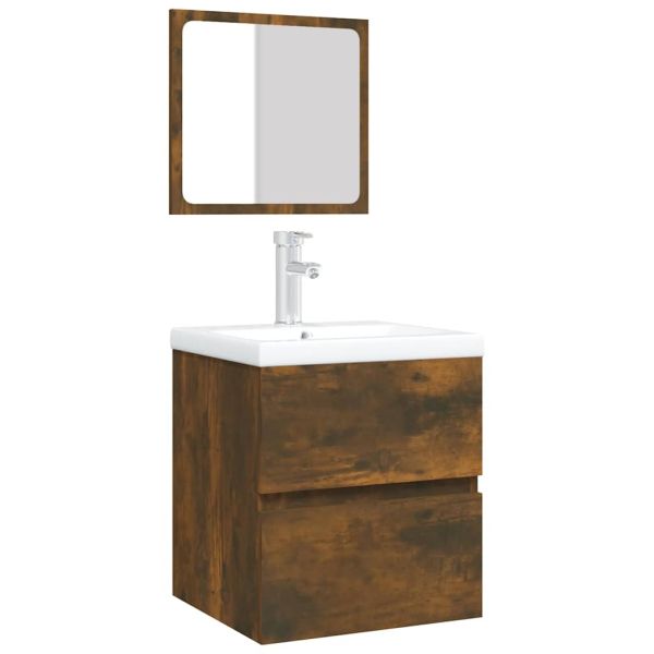 Шкаф за баня с мивка и огледало, опушен дъб