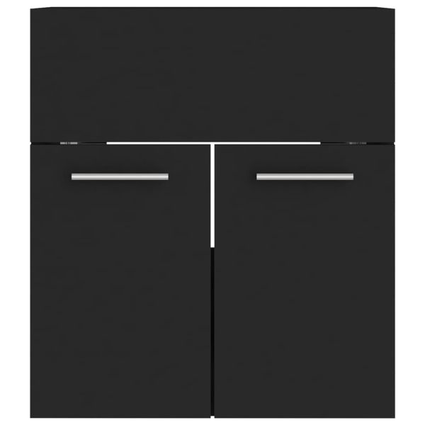 Комплект мебели за баня, черен, ПДЧ