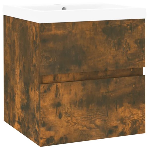 Шкаф за мивка с вградена мивка, опушен дъб, инженерно дърво