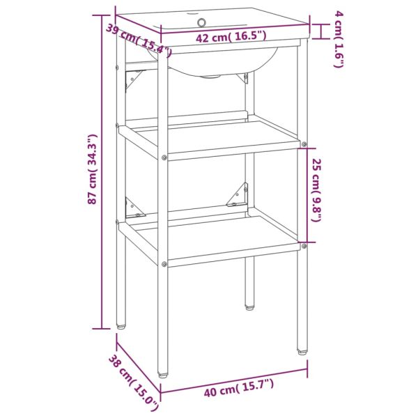 Рамка за мивка за баня с вграден умивалник, черна, желязна