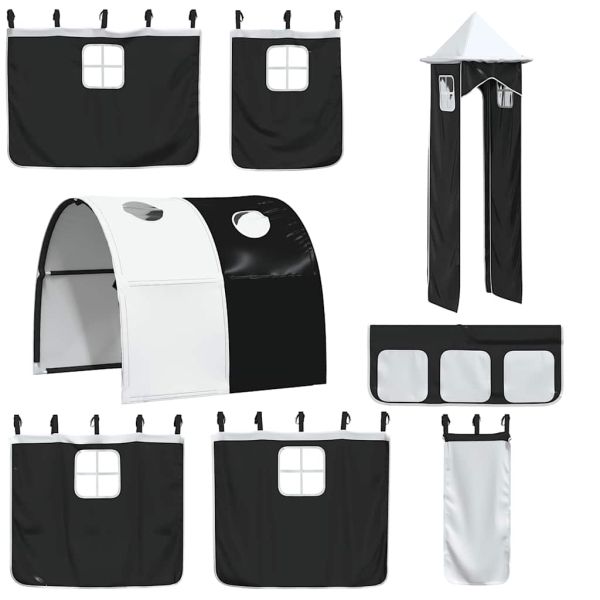 Двуетажно легло с пързалка и завеси, бяло и черно, 90x200 см