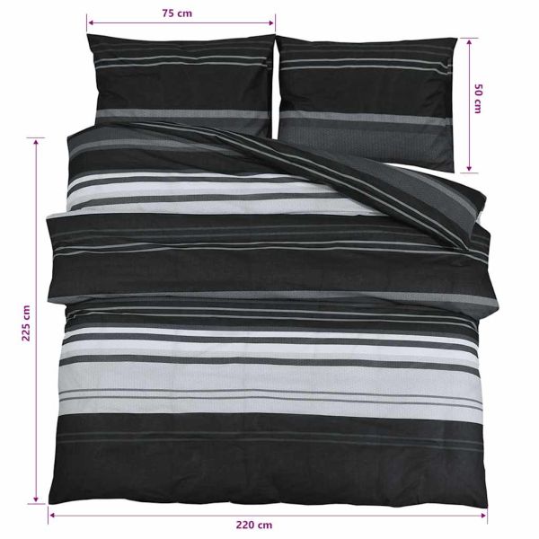 Комплект спално бельо, черно и бяло, 225x220 см, памук