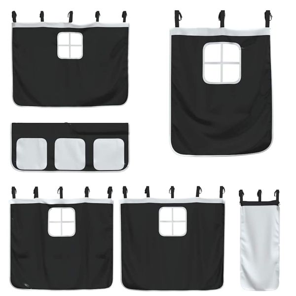 Двуетажно легло с пързалка и завеси, бяло и черно, 90x200 см