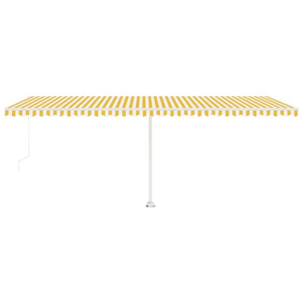 Ръчно прибиращ се сенник с LED, 600x300 см, жълто и бяло