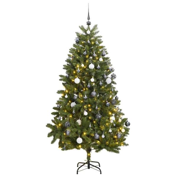 Изкуствена коледна елха с шарнири, 300 LED и топки, 270 см