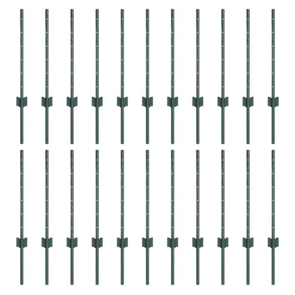 Стълб за ограда. 22 pcs Зелен 100 cm Стомана