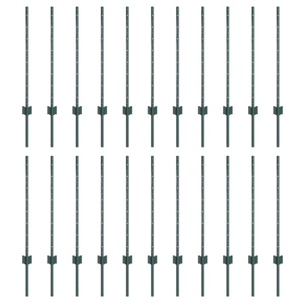 Стълб за ограда. 22 pcs Зелен 120 cm Стомана