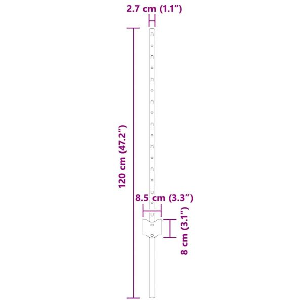 Стълб за ограда. 22 pcs Зелен 120 cm Стомана