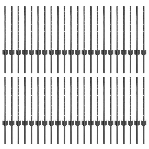 Стълб за ограда. 44 pcs Сив 100 cm Стомана