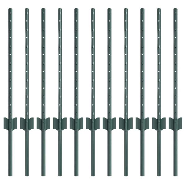 Стълб за ограда. 11 pcs Зелен 100 cm Стомана