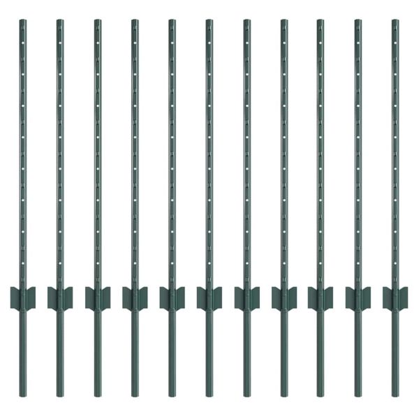 Стълб за ограда. 11 pcs Зелен 120 cm Стомана
