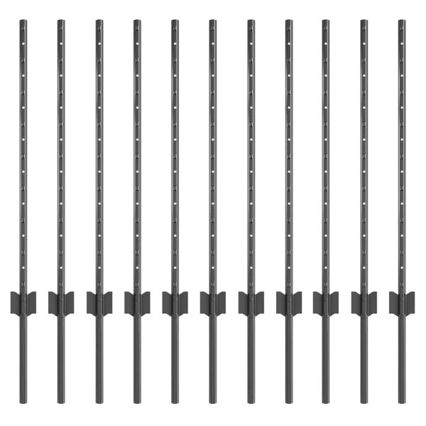 Стълб за ограда. 11 pcs Сив 80 cm Стомана