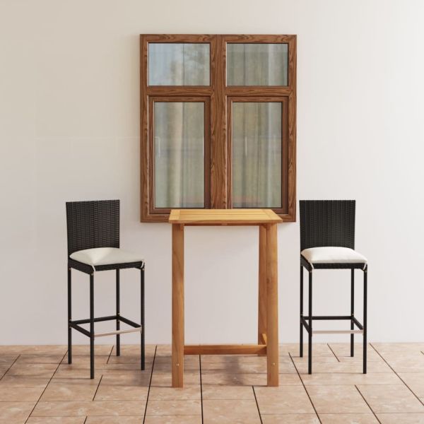 Градински бар комплект с възглавници, 3 части, черен