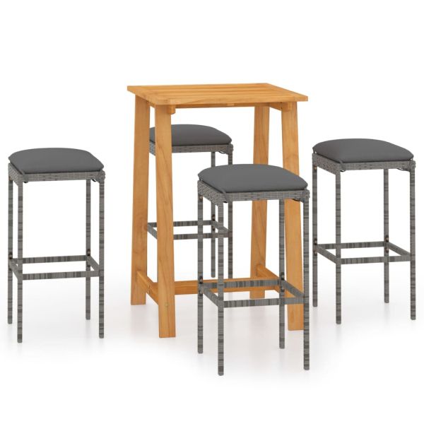 Градински бар комплект с възглавници, 5 части, сив