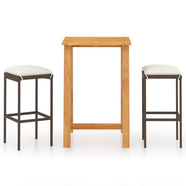 Градински бар комплект с възглавници, 3 части, кафяв