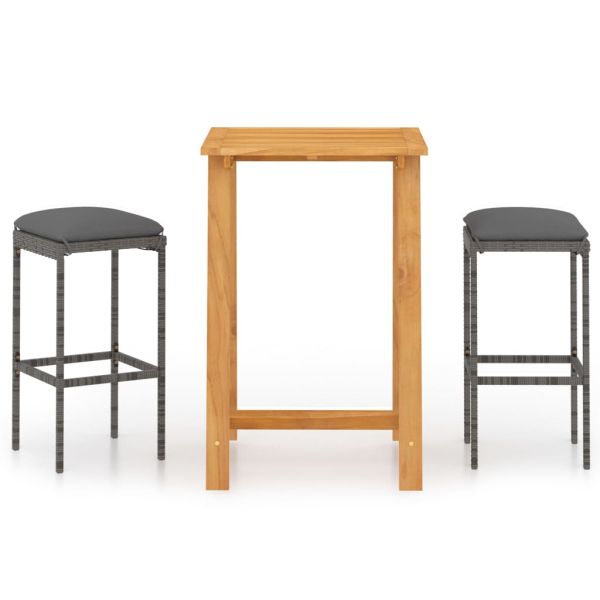 Градински бар комплект с възглавници, 3 части, сив