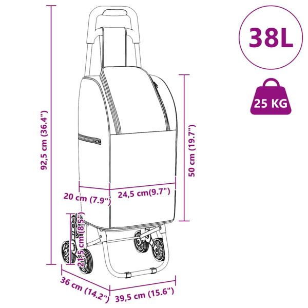 Пазарски тролей Черно 39,5 x 33 x 93 см Оксфордска тъкан