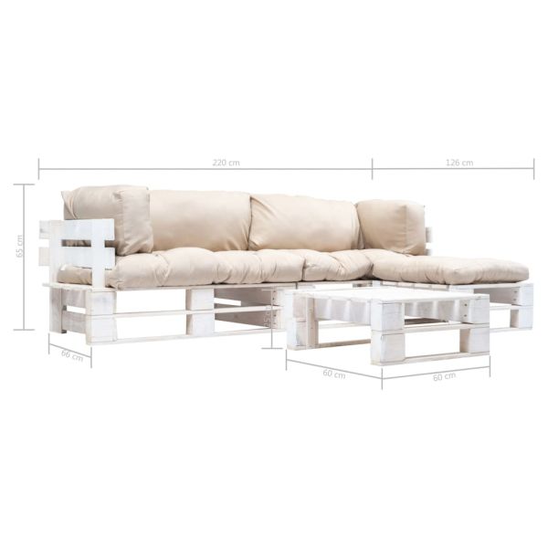 Градински мебели от палети, 4 части, пясъчни възглавници, дърво