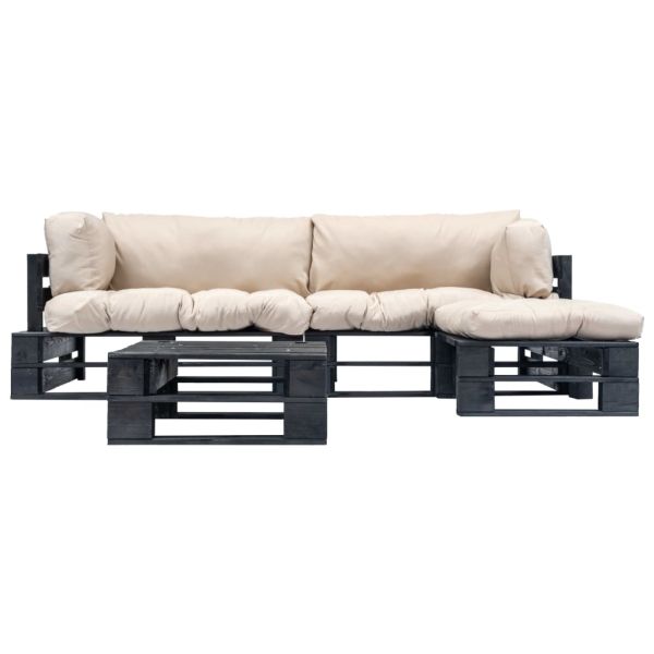 Градински мебели от палети, 4 части, пясъчни възглавници, дърво