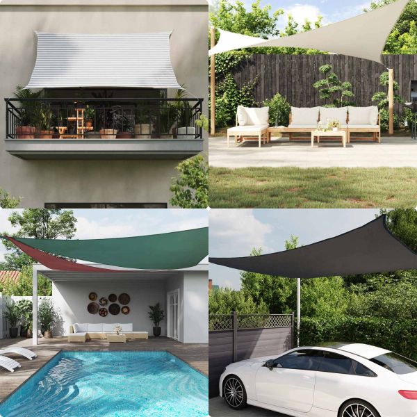 Открит слънцезащитен плат Светлосив и бял 3,6 x 3,6 x 3,6 m