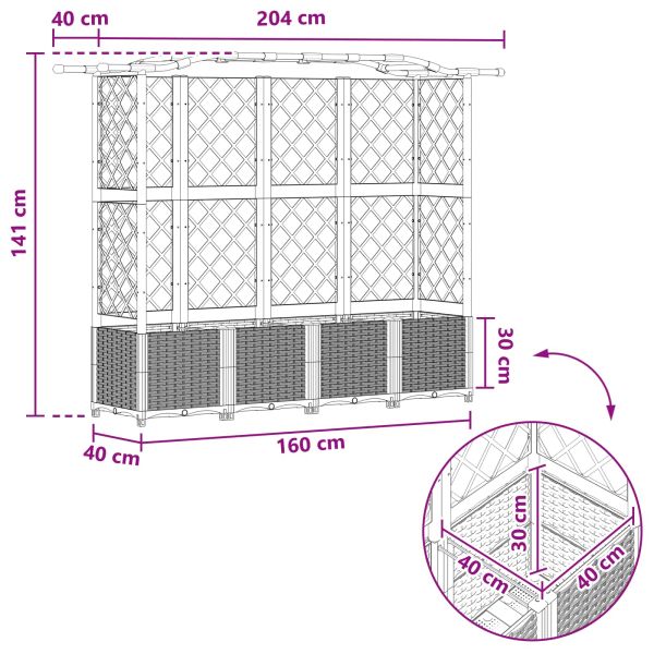 Повдигнато легло с решетка и покривка Черен 204 x 40 x 141 см