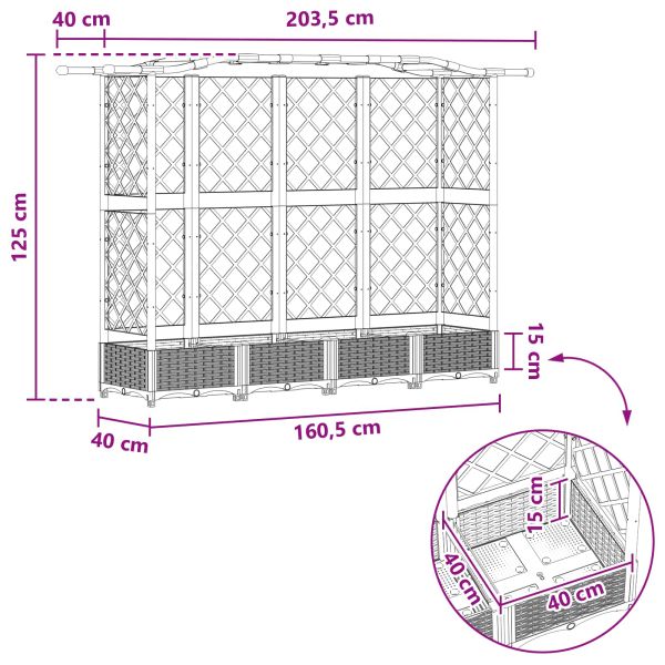 Повдигнато легло с решетка и покривка Сив 203,5 x 40 x 125 см