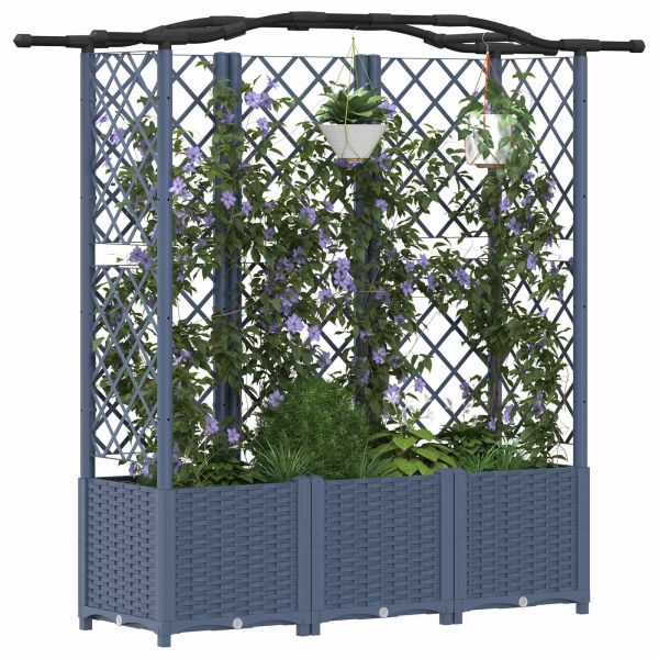 Повдигнато легло с решетка и покривка Сив 163 х 40 х 141 см ПП