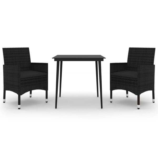 Градински комплект с възглавници 3 части полиратан и стъкло