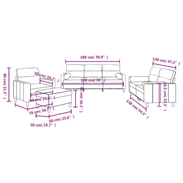 Комплект дивани 4 части с възглавници кафяв текстил