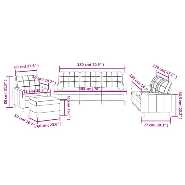 Комплект дивани 4 части с възглавници кафяв текстил