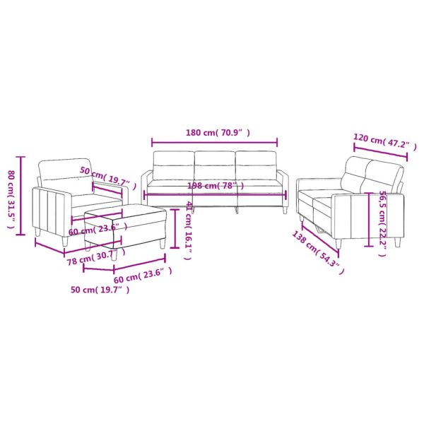 Комплект дивани от 4 части с възглавници, кафяв, плат