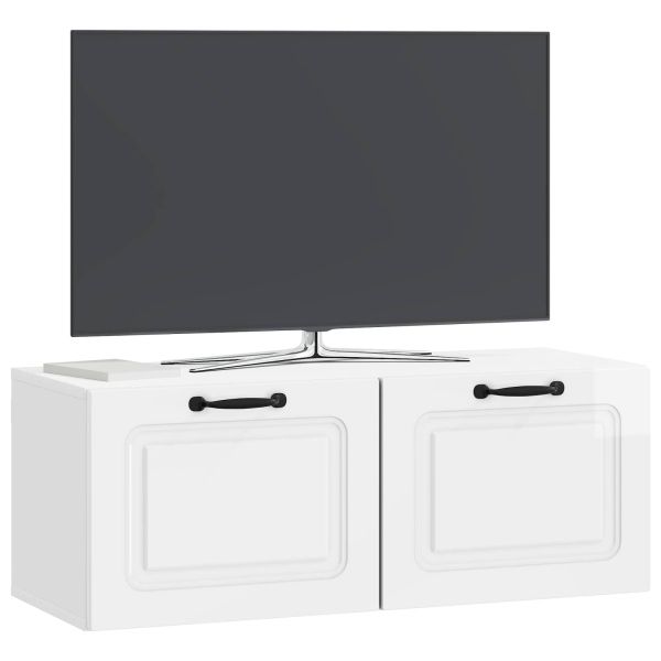 Стенно монтиран ТВ шкаф Бял гланц 78,5 x 31 x 30 см
