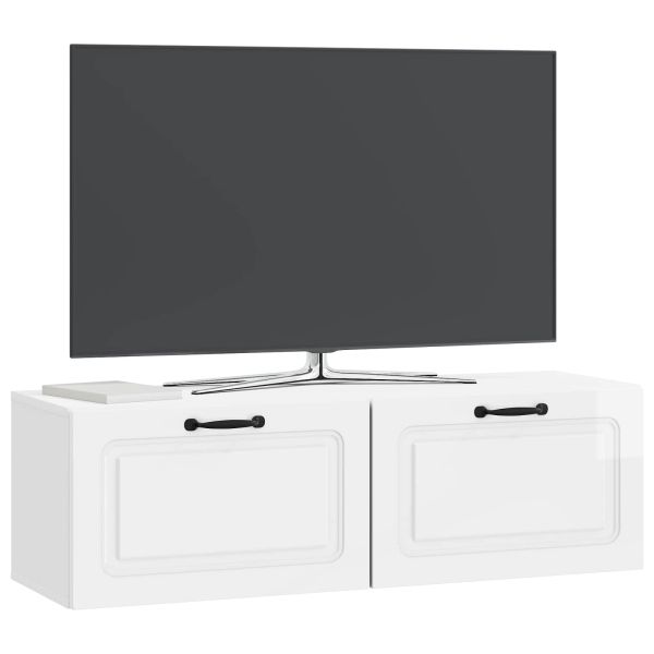 Стенно монтиран ТВ шкаф Бял гланц 98 x 31 x 30 см