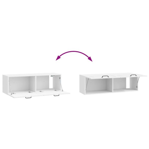 Стенно монтиран ТВ шкаф Бял гланц 98 x 31 x 30 см